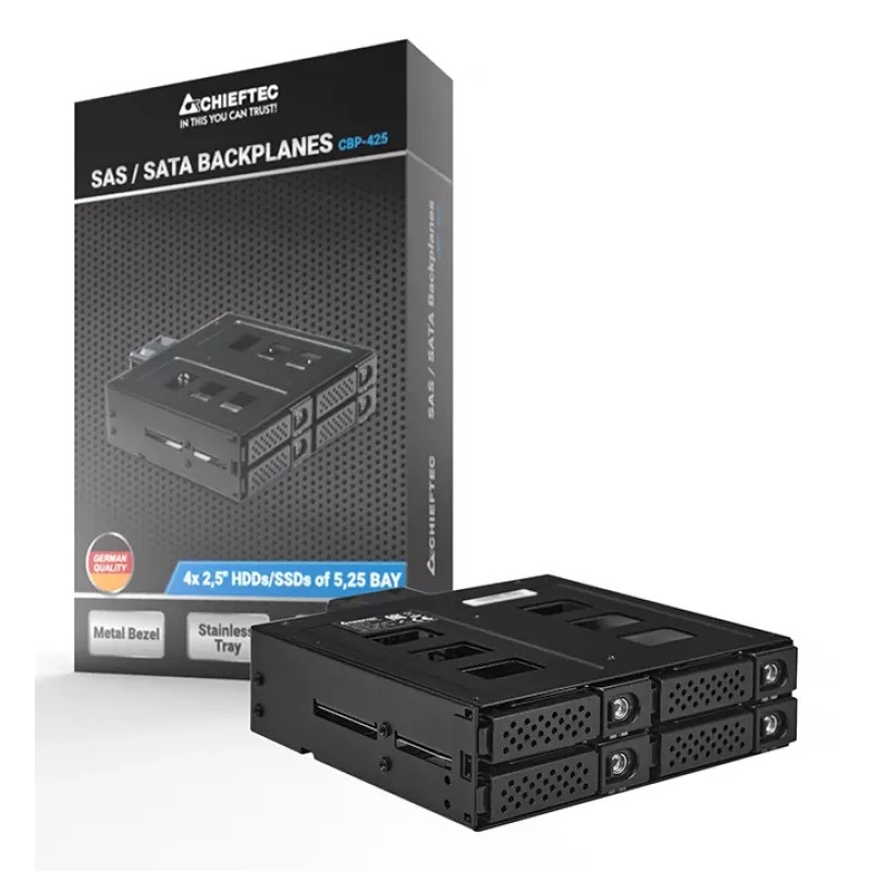 Chieftec CBP-425 4x 2,5 inch HDD/SSD kietojo disko korpuso adapteris į 5,25 inch lizdą (Backplane) Juodas
