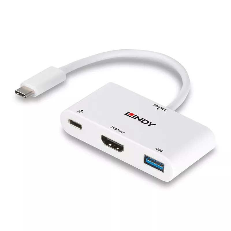 Lindy USB 3.2 Type C į HDMI keitiklis su USB Type A prievadu ir Power Delivery