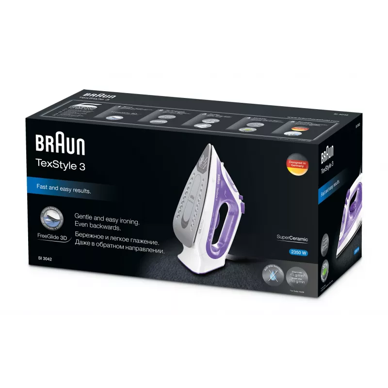 Braun TexStyle 3 SI3042VI lygintuvas su keraminiu padu, 2350 W, violetinė, sidabrinė, balta