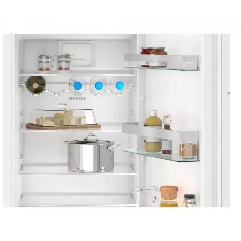 Įmontuojamas kombinuotas šaldytuvas Siemens iQ300 KI82LVFE0 — 280 L bendros talpos, 246 L šaldymo, 34 L viršutinis šaldiklis, Baltas, Dešinės pusės vyriai