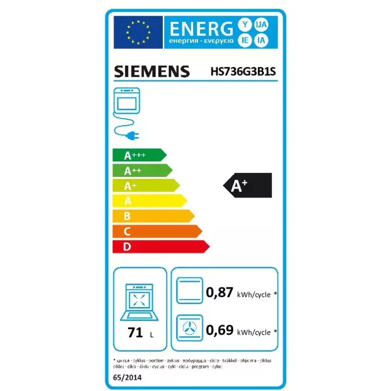 Siemens HS736G3B1 įmontuojama orkaitė 71 L Juoda, Nerūdijantis plienas