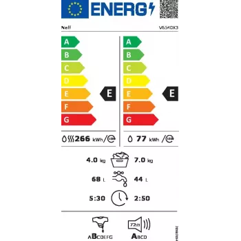 Neff V6540X3 skalbyklė su džiovykle įmontuojama priekinė apkrova balta