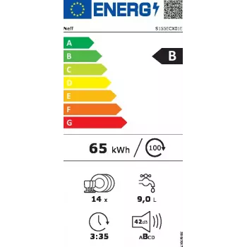 Indaplovė įmontuojama NEFF N50 S155ECX01E — 14 komplektų, Home Connect, energijos klasė B, 42 dB