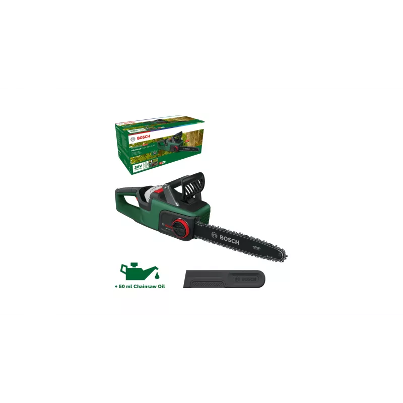 Belaidis grandininis pjūklas Bosch AdvancedChain 36V-35-40 — 36 V, 2 Ah akumuliatorius, 35 cm padanga, 31 cm pjovimo ilgis
