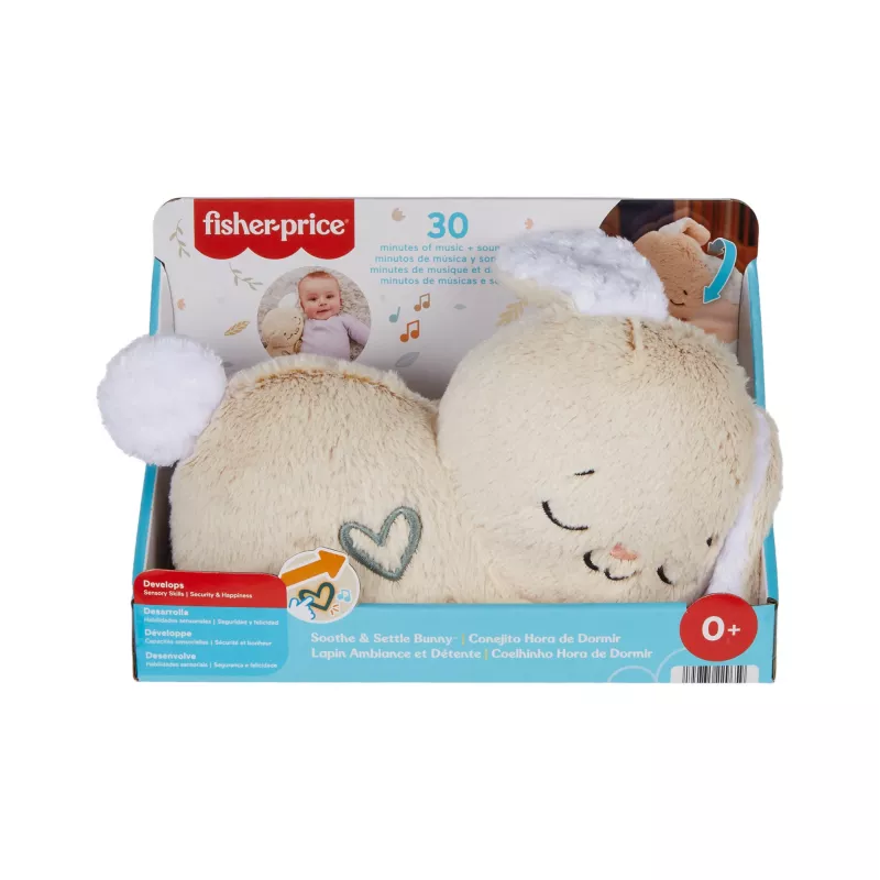 Fisher-Price Soothe & Settle Bunny – minkštas zuikis su garsais ir judesiu