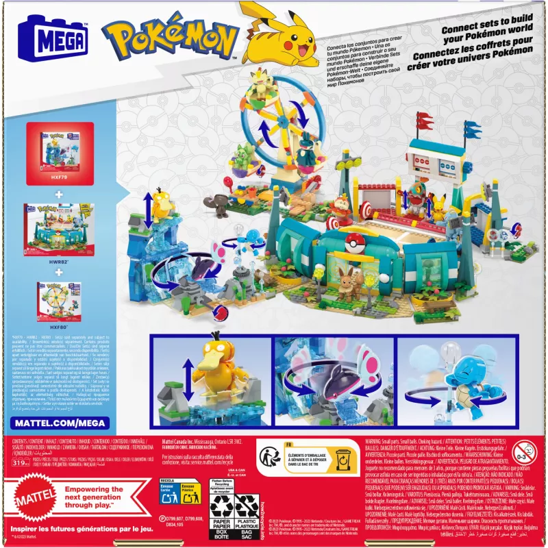 MEGA Pokémon Vandens nuotykių konstravimo rinkinys su 3 veikėjų figūrėlėmis (319 dalių) vaikams