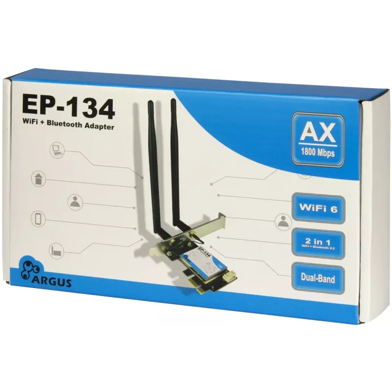 Inter-Tech Argus EP-134 vidinis WLAN ir Bluetooth adapteris, 1800 Mbit/s