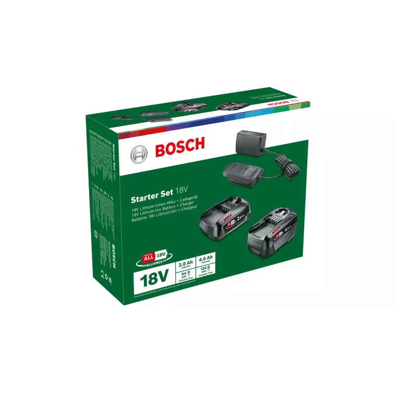 Bosch Starter-Set 18V - 2 x Akumuliatorius (2,0 Ah + 4,0 Ah) Baterijų ir įkroviklio rinkinys