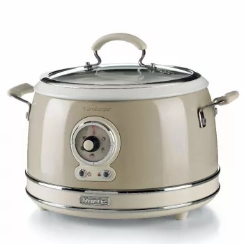 Ariete 2904 ryžių virimo aparatas – elektrinis ryžių virimo aparatas su keramikiniu dubeniu – naminiams sušiams – multivirimo aparatas – Vintage linija – 3,5 l – 650 W – smėlio spalvos