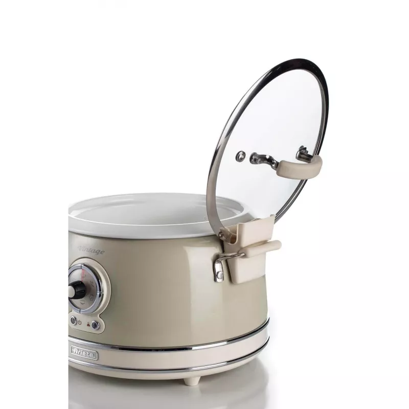 Ariete 2904 ryžių virimo aparatas – elektrinis ryžių virimo aparatas su keramikiniu dubeniu – naminiams sušiams – multivirimo aparatas – Vintage linija – 3,5 l – 650 W – smėlio spalvos