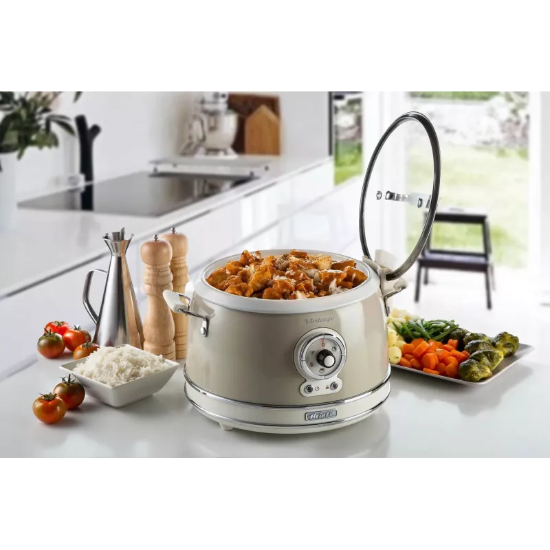 Ariete 2904 ryžių virimo aparatas – elektrinis ryžių virimo aparatas su keramikiniu dubeniu – naminiams sušiams – multivirimo aparatas – Vintage linija – 3,5 l – 650 W – smėlio spalvos