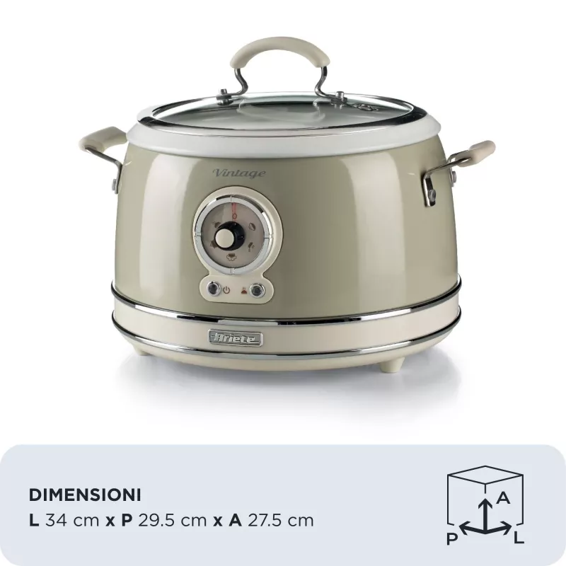 Ariete 2904 ryžių virimo aparatas – elektrinis ryžių virimo aparatas su keramikiniu dubeniu – naminiams sušiams – multivirimo aparatas – Vintage linija – 3,5 l – 650 W – smėlio spalvos