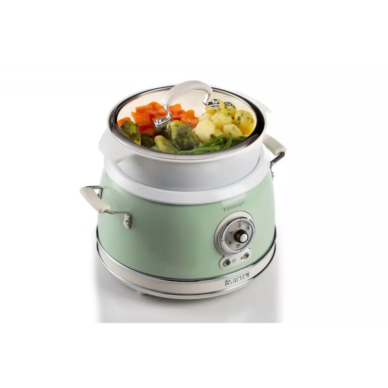 Ariete 2904 Ryžių viryklė - elektrinė ryžių viryklė su keramikiniu dubeniu - naminiai sušiai - multiviryklė - Vintage linija - 3,5 l - 650 W - žalia