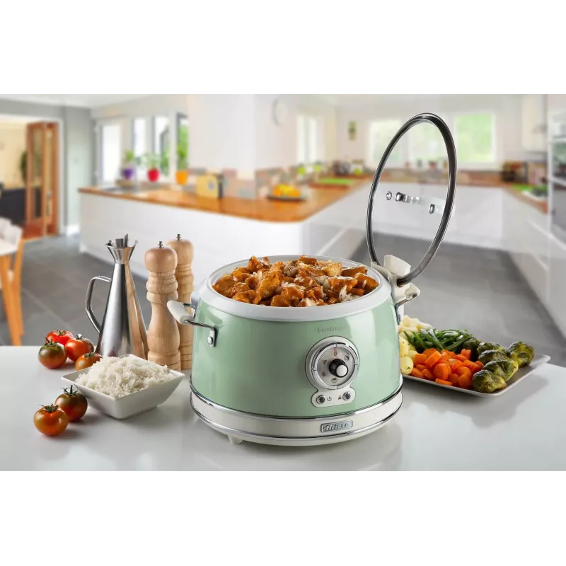 Ariete 2904 Ryžių viryklė - elektrinė ryžių viryklė su keramikiniu dubeniu - naminiai sušiai - multiviryklė - Vintage linija - 3,5 l - 650 W - žalia