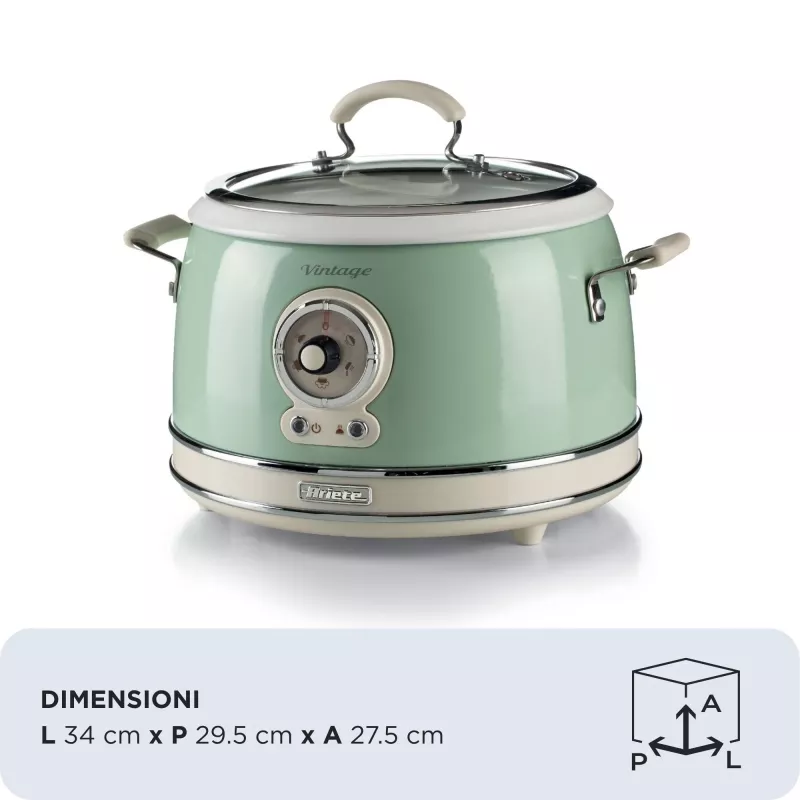 Ariete 2904 Ryžių viryklė - elektrinė ryžių viryklė su keramikiniu dubeniu - naminiai sušiai - multiviryklė - Vintage linija - 3,5 l - 650 W - žalia
