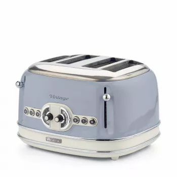Ariete 156 4 plytelių vintage skrudintuvas, 1600 W, 6 skrudinimo lygiai, nerūdijantis plienas dažytas pasteline mėlyna spalva, be sumuštinių grotelių