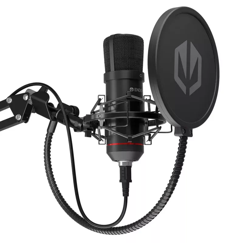 Mikrofonas PC ENDORFY Solum – USB-C laidinis kardioidinis mikrofonas, 16 bitų/48 kHz, 18–21000 Hz, stalo laikiklis, 2,9 m laidas, ausinių išvestis, pop filtras