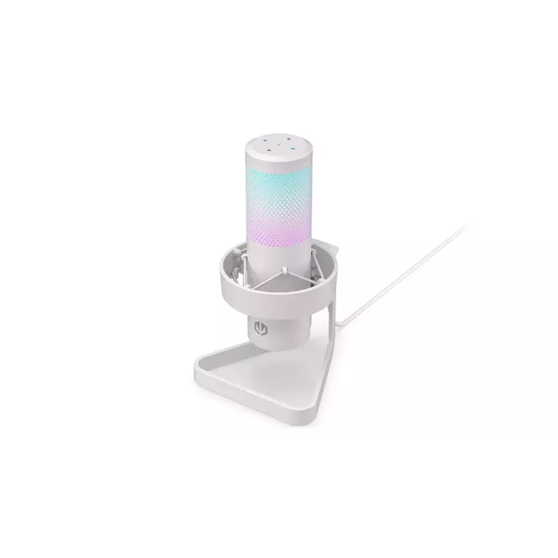 Mikrofonas PC ENDORFY AXIS Streaming White – USB, kardioidinis, 30–18 kHz, 192 kHz/24 bit, stalinis stovas, nutildymas, ausinių išvestis