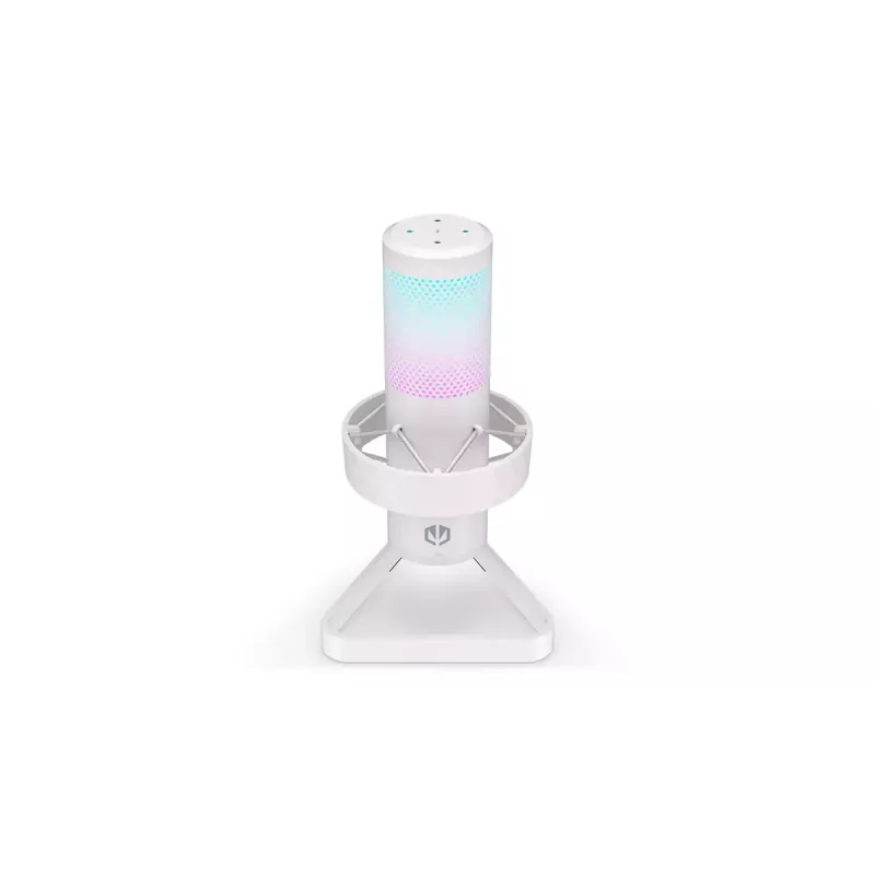 Mikrofonas PC ENDORFY AXIS Streaming White – USB, kardioidinis, 30–18 kHz, 192 kHz/24 bit, stalinis stovas, nutildymas, ausinių išvestis