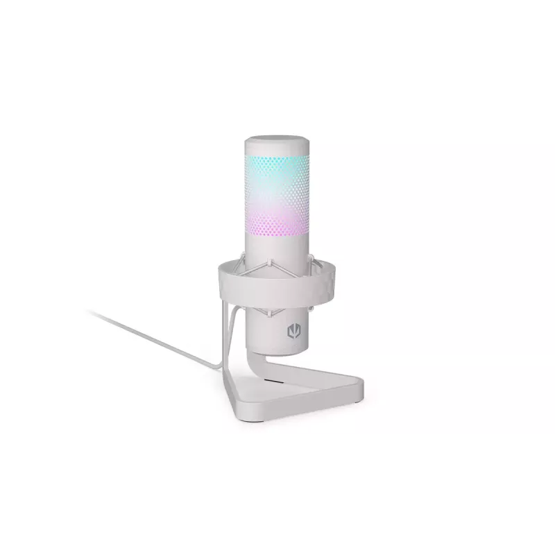 Mikrofonas PC ENDORFY AXIS Streaming White – USB, kardioidinis, 30–18 kHz, 192 kHz/24 bit, stalinis stovas, nutildymas, ausinių išvestis
