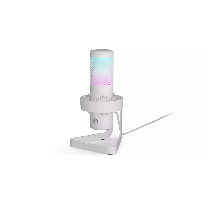 Mikrofonas PC ENDORFY AXIS Streaming White – USB, kardioidinis, 30–18 kHz, 192 kHz/24 bit, stalinis stovas, nutildymas, ausinių išvestis