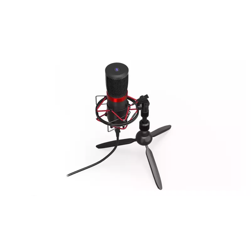 Mikrofonas PC ENDORFY Solum Streaming T – USB laidinis, 24 bitų / 48 kHz, 18–21000 Hz, stalinis stovas, ausinių išvestis, juodas