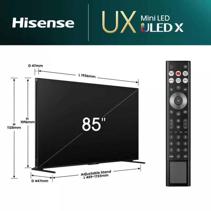 Hisense 85UXNQ 2.16 m (85 colių) 4K Ultra HD išmanusis televizorius Wi-Fi juodas, pilkas 700 cd/m²
