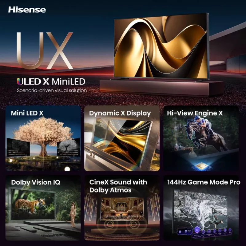 Hisense 85UXNQ 2.16 m (85 colių) 4K Ultra HD išmanusis televizorius Wi-Fi juodas, pilkas 700 cd/m²