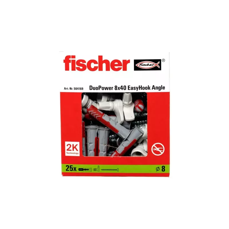 Fischer 564169 varžtinis kabliukas su kaiščiais 25 vnt. plastikiniai 8 mm