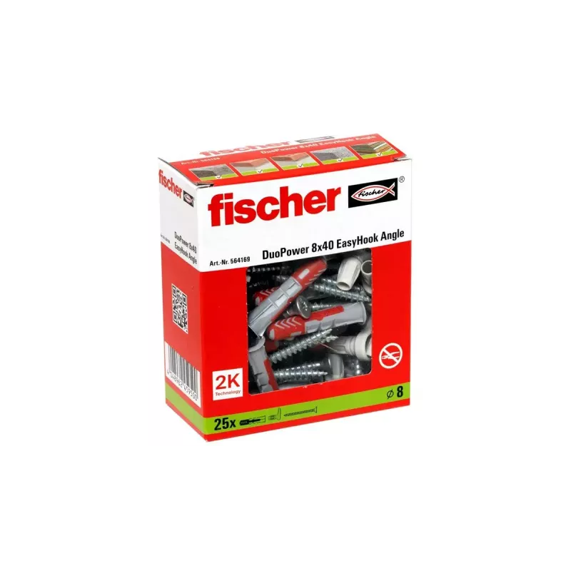 Fischer 564169 varžtinis kabliukas su kaiščiais 25 vnt. plastikiniai 8 mm