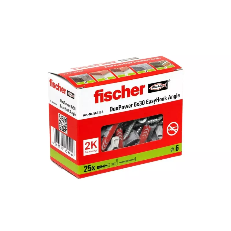 Fischer 564168 kabliukų ir kaiščių rinkinys 25 vnt. 6 mm gręžimo skylė