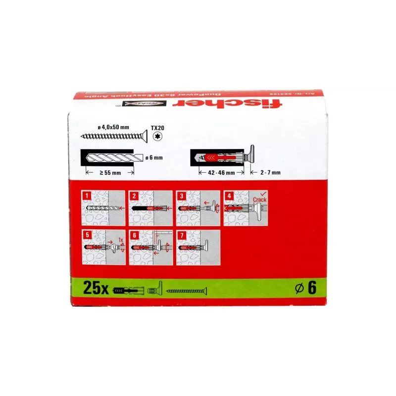 Fischer 564168 kabliukų ir kaiščių rinkinys 25 vnt. 6 mm gręžimo skylė