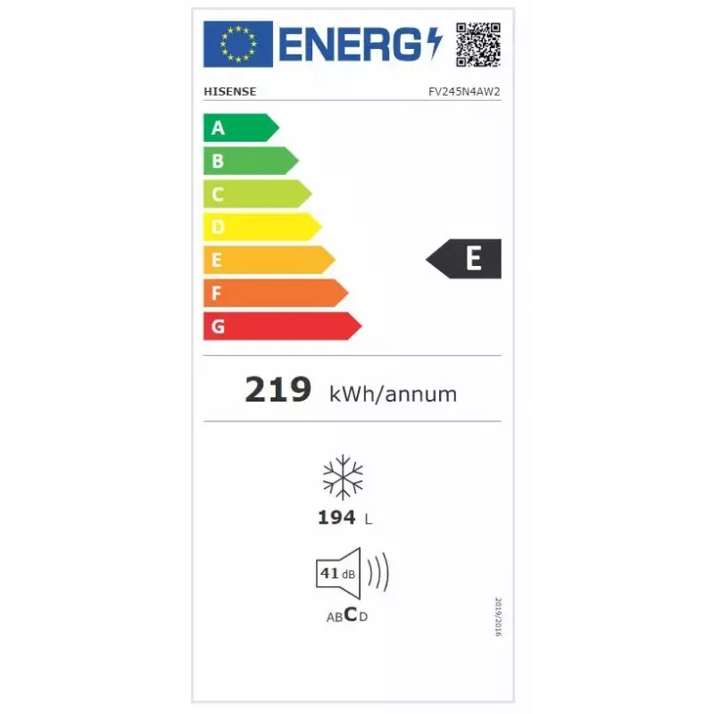 Šaldiklis vertikalus HISENSE FV245N4AW2 — 194 L No Frost, E klasė, 15 kg/24h, dešinės pusės vyriai, baltas