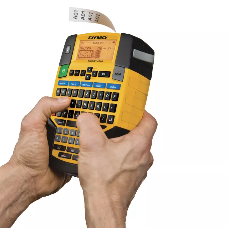 DYMO RHINO 4200 Pramoninis etikečių spausdintuvas | QWERTZ klaviatūra ir sparčiaisiais klavišais | Patvarus etikečių spausdintuvas statyboms ir sunkiems darbams