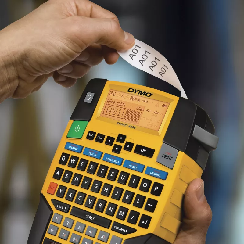 DYMO RHINO 4200 Pramoninis etikečių spausdintuvas | QWERTZ klaviatūra ir sparčiaisiais klavišais | Patvarus etikečių spausdintuvas statyboms ir sunkiems darbams