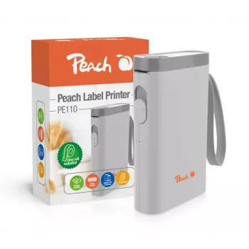 Peach PE110 etikečių spausdintuvas, tiesioginė terminė spauda, Bluetooth, įmontuotas akumuliatorius, baltas