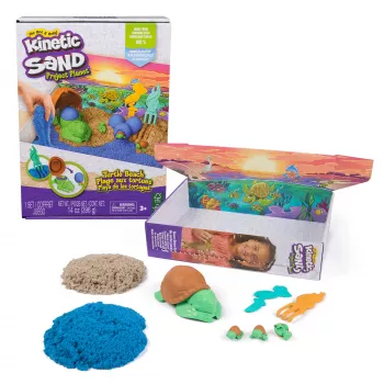 Kinetic Sand Project Planet Turtle Beach – Paplūdimio rinkinys su 14 oz smėliu, įrankiais ir formomis, tvarūs žaislai vaikams