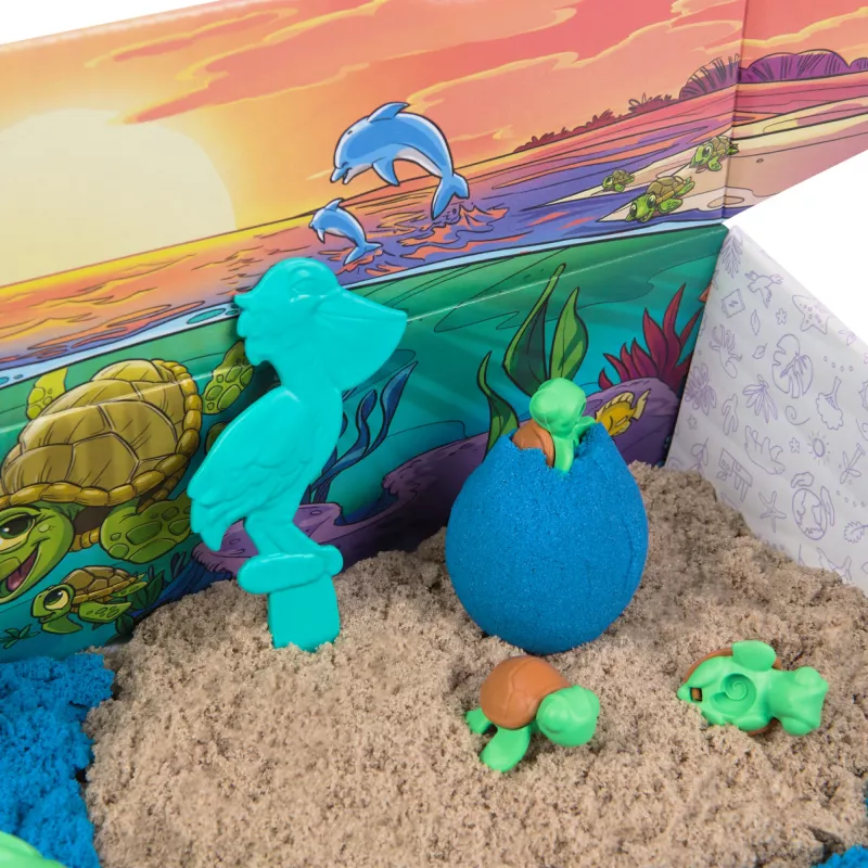Kinetic Sand Project Planet Turtle Beach – Paplūdimio rinkinys su 14 oz smėliu, įrankiais ir formomis, tvarūs žaislai vaikams