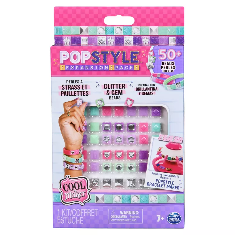 Cool Maker PopStyle Papildymo Rinkinys Apyrankėms, Virš 50 Karoliukų, 3 Apyrankės, 7+ Metų