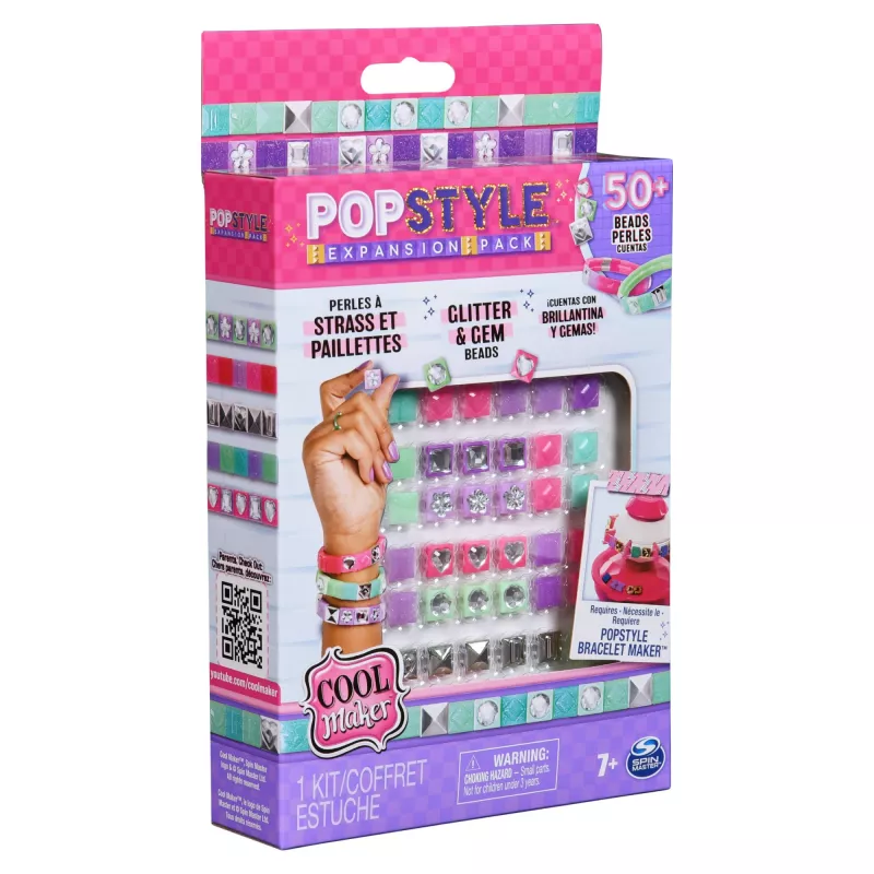 Cool Maker PopStyle Papildymo Rinkinys Apyrankėms, Virš 50 Karoliukų, 3 Apyrankės, 7+ Metų