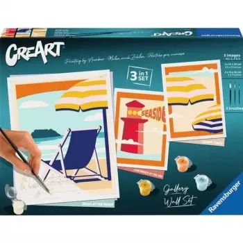 Ravensburger Piešinių rinkinys CreArt Galerijos sienų rinkinys „Prie paplūdimio“ 23901 — piešimo rinkinys su rėmo plokštėmis
