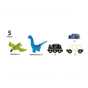 Traukinys BRIO Dinozaurų baterijinis traukinys įvairiaspalvis medinis 3+