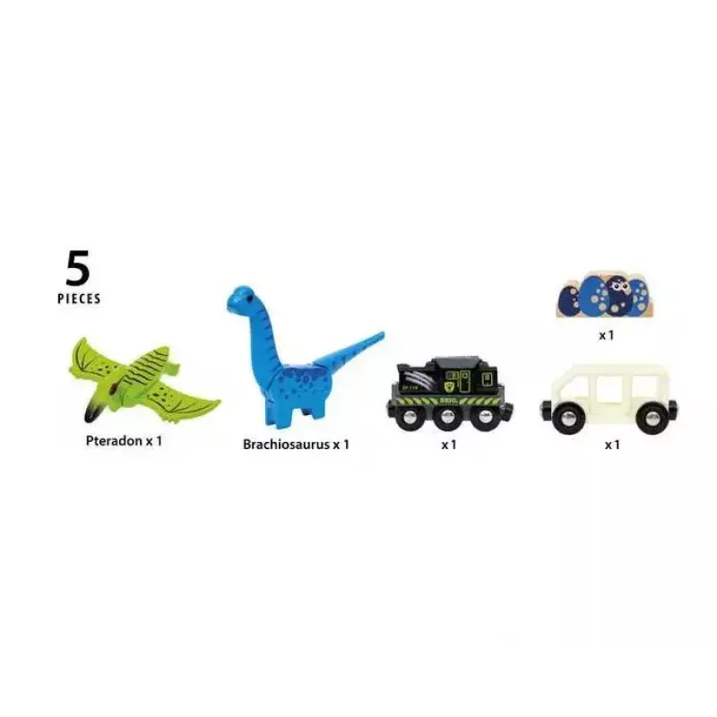 Traukinys BRIO Dinozaurų baterijinis traukinys įvairiaspalvis medinis 3+