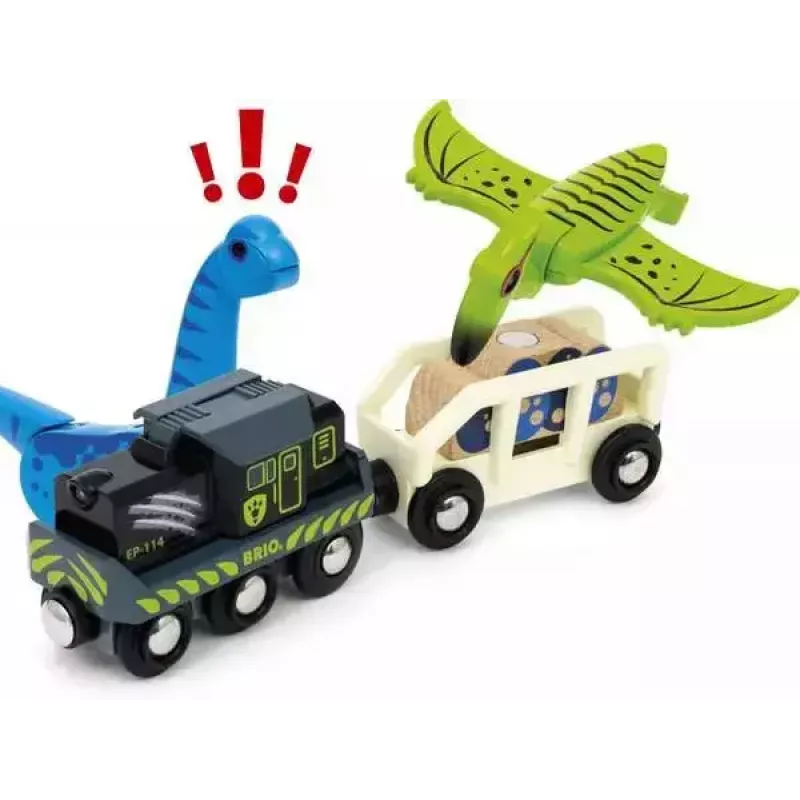 Traukinys BRIO Dinozaurų baterijinis traukinys įvairiaspalvis medinis 3+