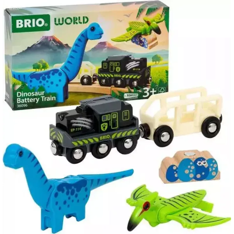 Traukinys BRIO Dinozaurų baterijinis traukinys įvairiaspalvis medinis 3+