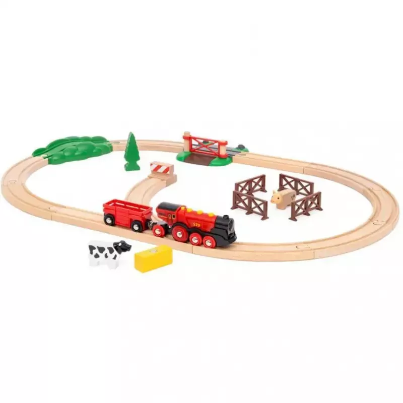 Ravensburger BRIO World raudonas Lola ūkio traukinukų rinkinys – medinis žaislinis traukinukas