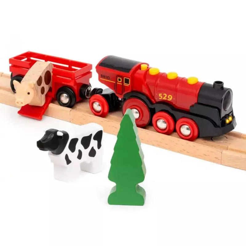 Ravensburger BRIO World raudonas Lola ūkio traukinukų rinkinys – medinis žaislinis traukinukas