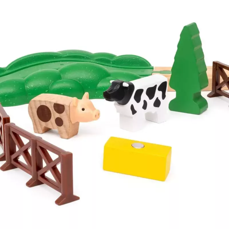 Ravensburger BRIO World raudonas Lola ūkio traukinukų rinkinys – medinis žaislinis traukinukas