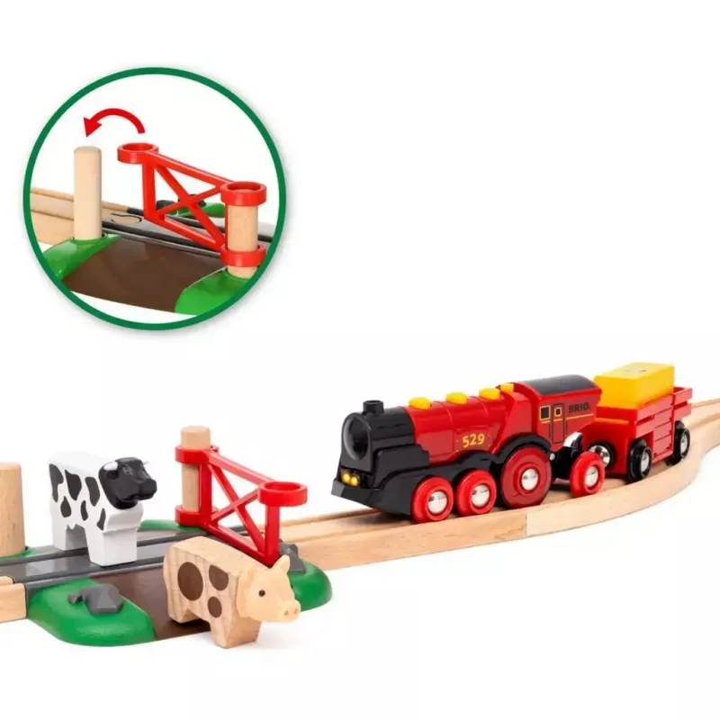Ravensburger BRIO World raudonas Lola ūkio traukinukų rinkinys – medinis žaislinis traukinukas