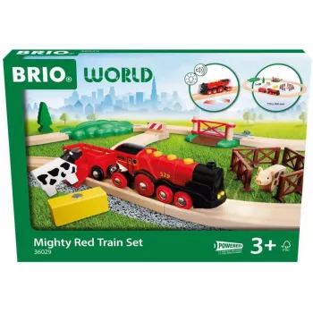 Ravensburger BRIO World raudonas Lola ūkio traukinukų rinkinys – medinis žaislinis traukinukas
